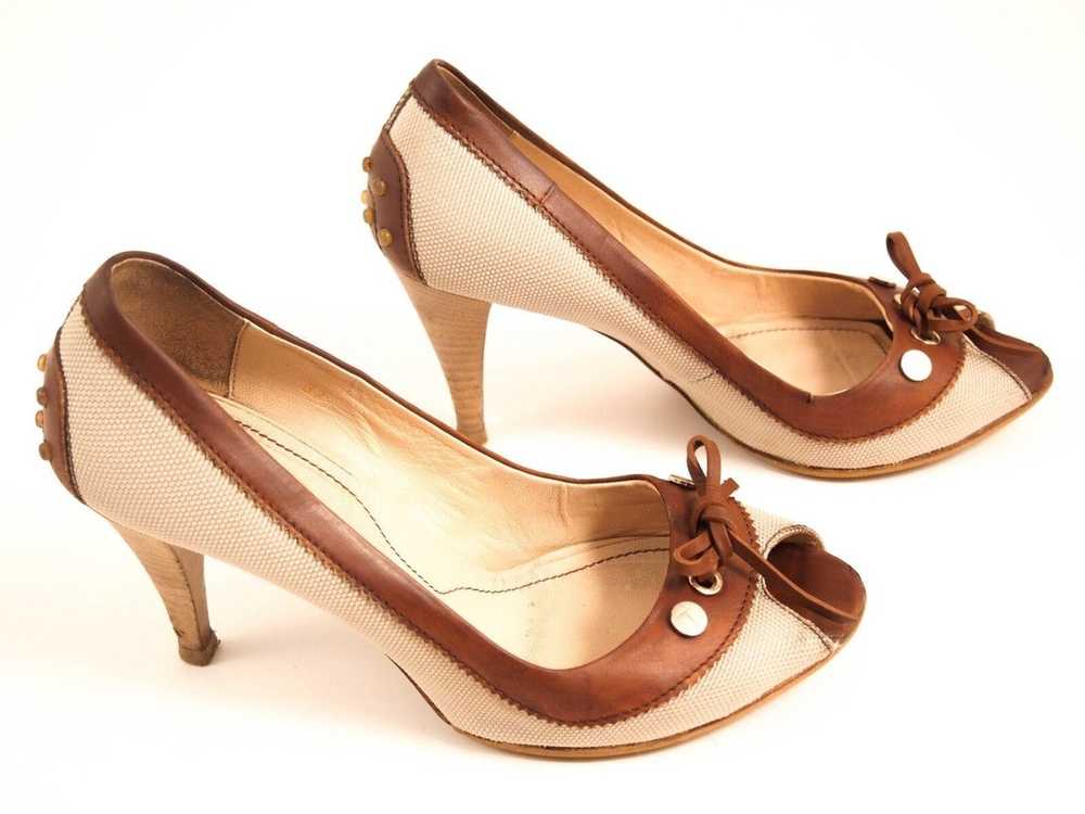 Tod's Tod's Open Toe Pumps Brown Leather Ivory Ca… - image 3