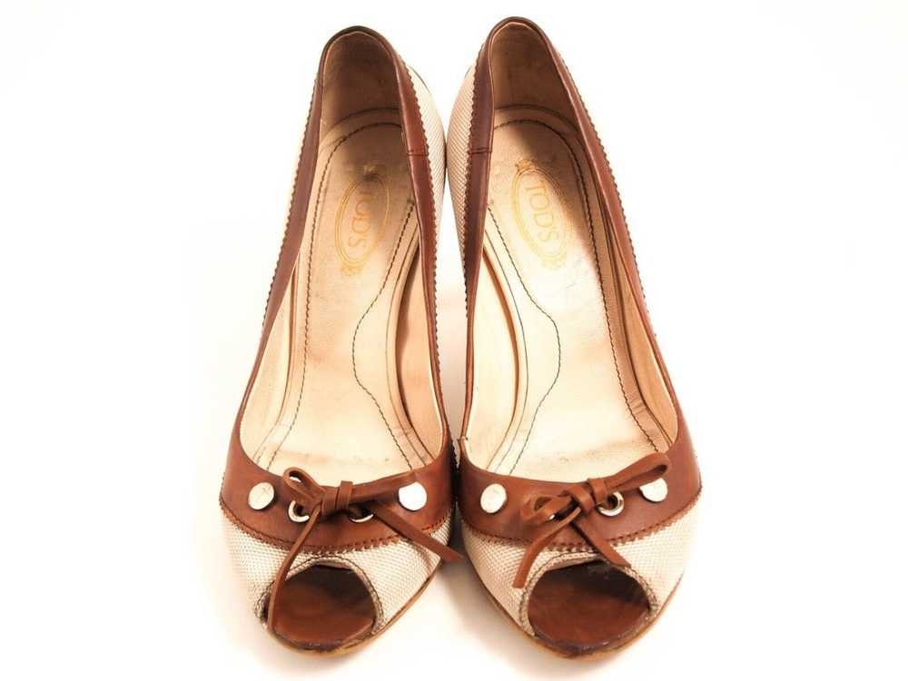 Tod's Tod's Open Toe Pumps Brown Leather Ivory Ca… - image 4