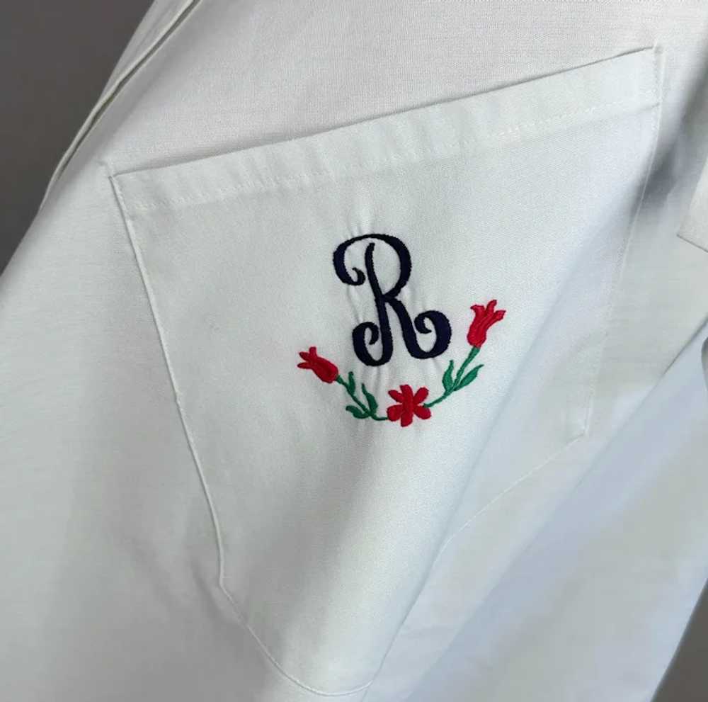 Vtg White Cotton Wrap Skirt, Monogrammed with R, … - image 2