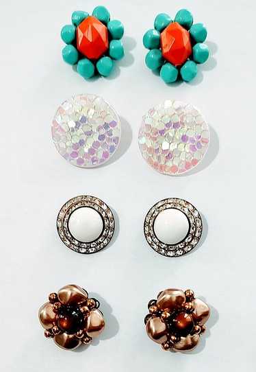 Four Pair Of 1960s Vintage Big Button Clip On Earr
