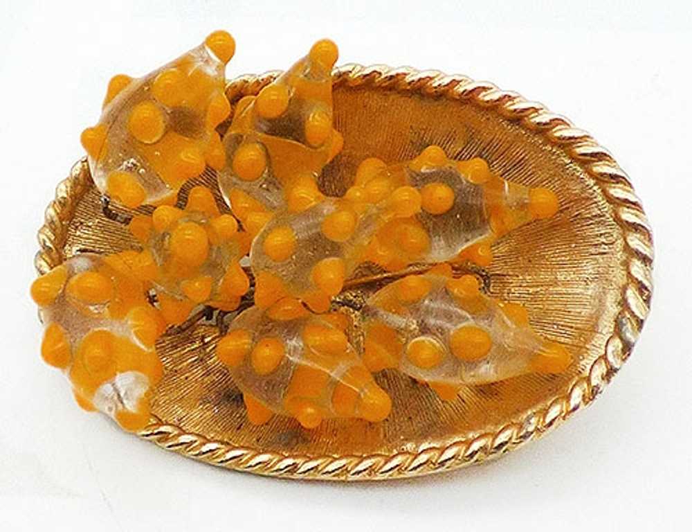 Yellow Art Glass Gold Tone Oval Brooch - image 1