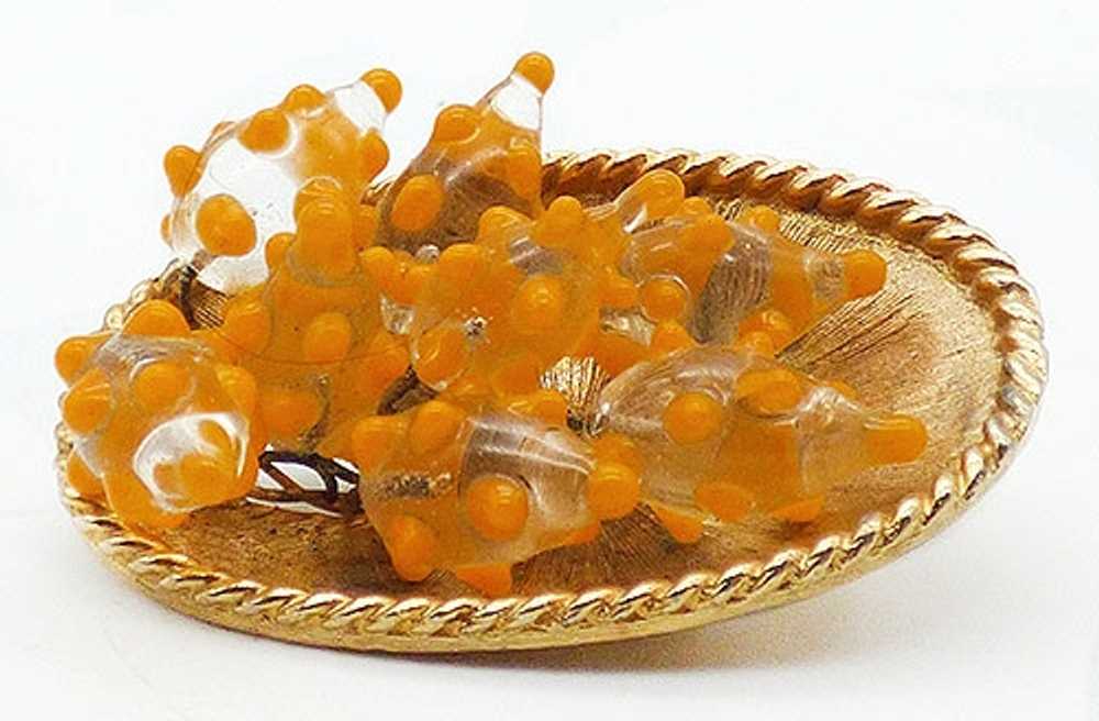 Yellow Art Glass Gold Tone Oval Brooch - image 2