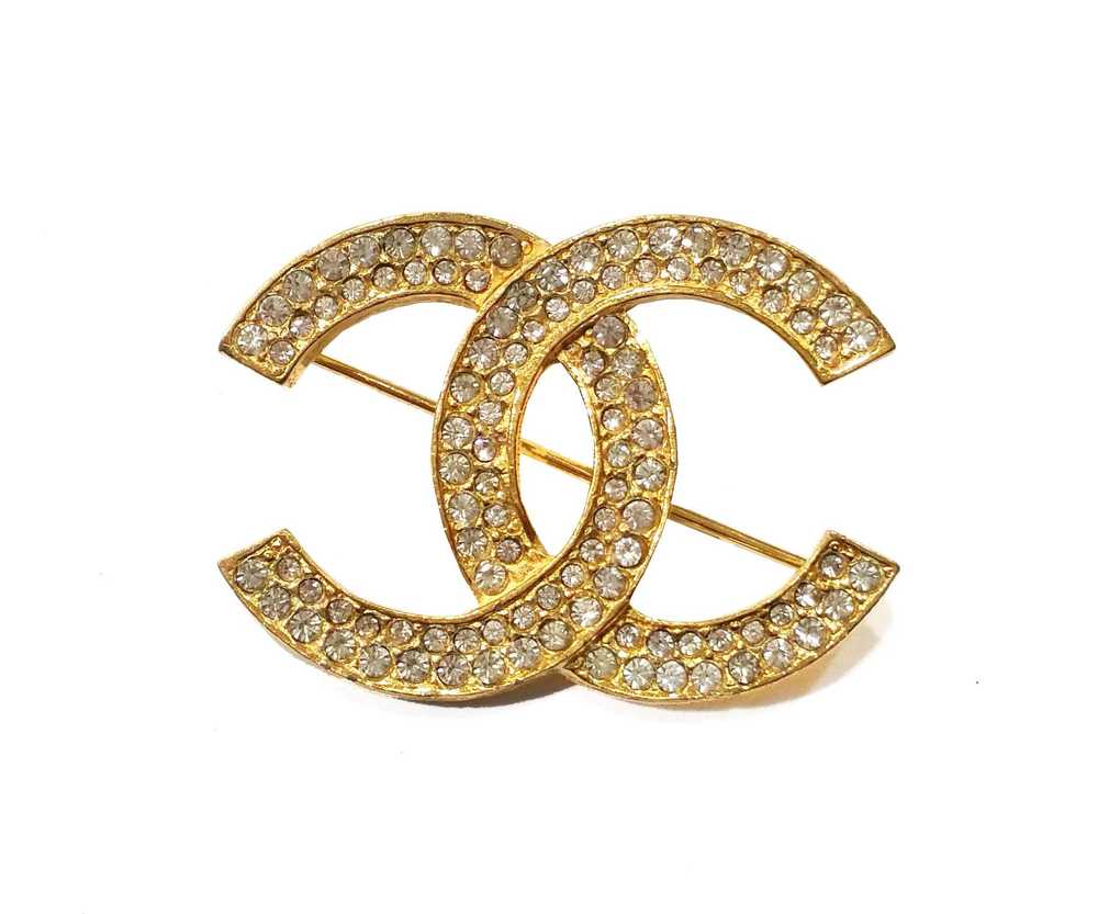 CHANEL Vintage Classic Gold Plated CC Crystal Bro… - image 1