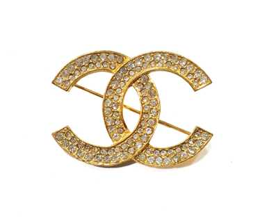 CHANEL Vintage Classic Gold Plated CC Crystal Bro… - image 1