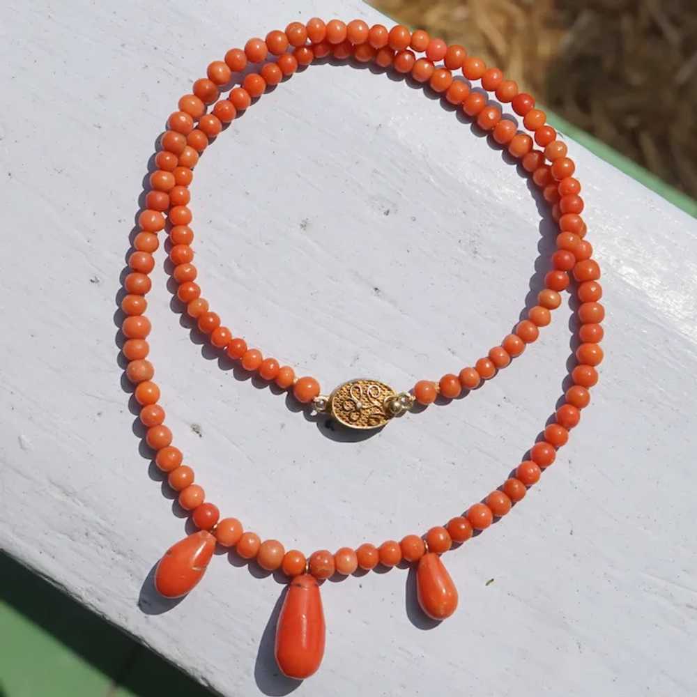 Natural Orange Coral Necklace With Coral Drops - image 10