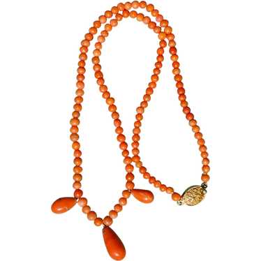 Natural Orange Coral Necklace With Coral Drops - image 1