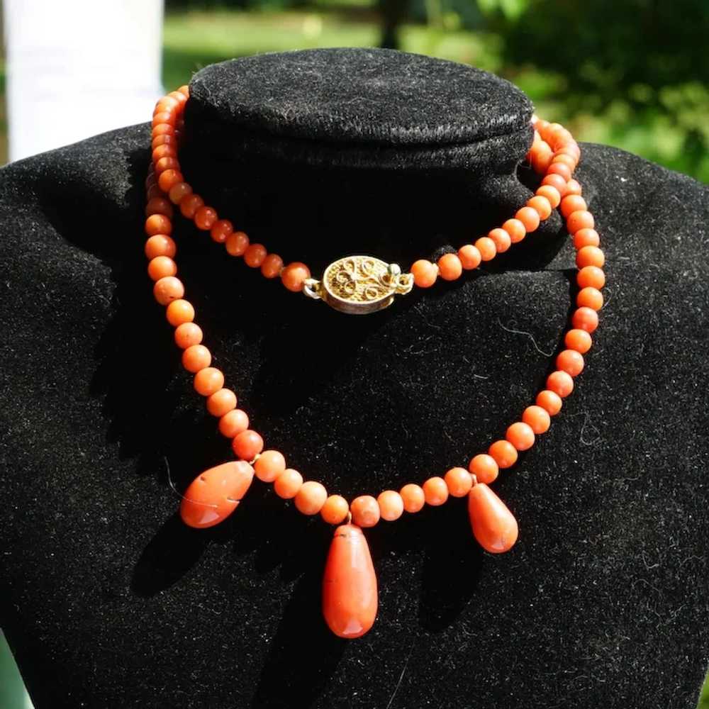 Natural Orange Coral Necklace With Coral Drops - image 3