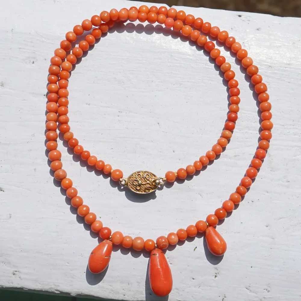 Natural Orange Coral Necklace With Coral Drops - image 4