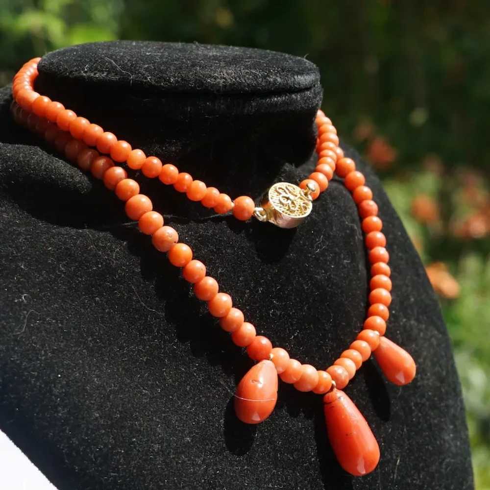 Natural Orange Coral Necklace With Coral Drops - image 9