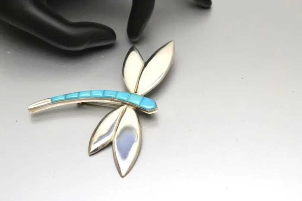 Vintage Sterling Silver and Turquoise Dragonfly B… - image 3