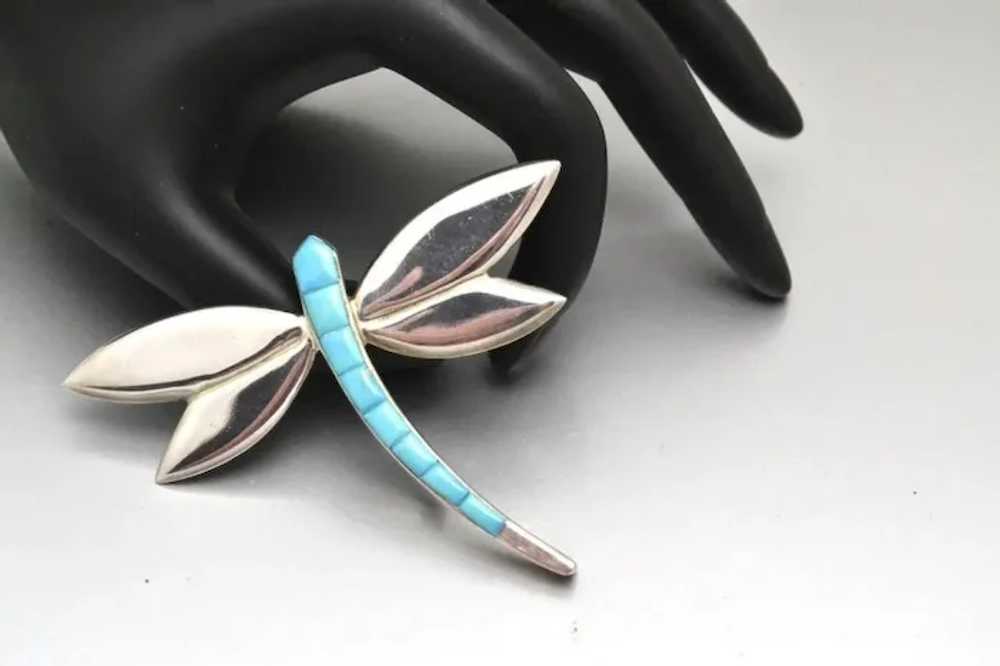 Vintage Sterling Silver and Turquoise Dragonfly B… - image 4