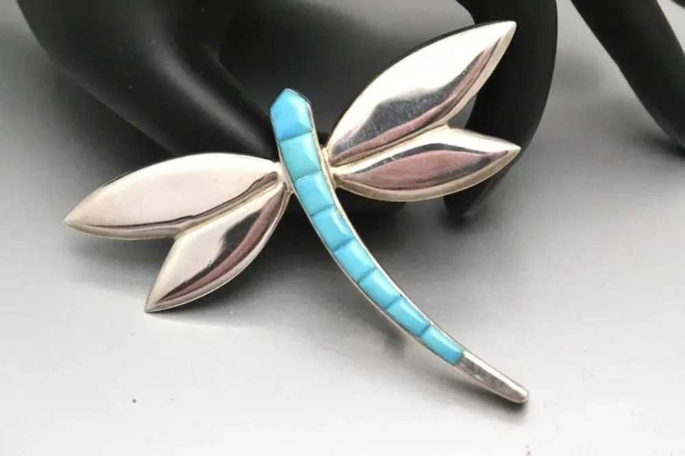 Vintage Sterling Silver and Turquoise Dragonfly B… - image 6