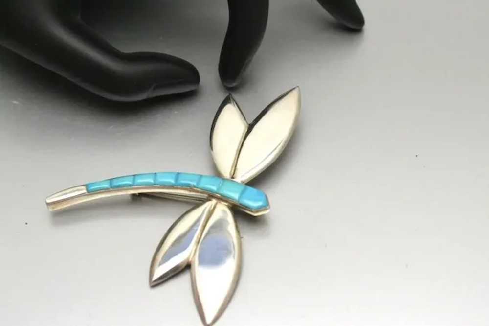 Vintage Sterling Silver and Turquoise Dragonfly B… - image 7