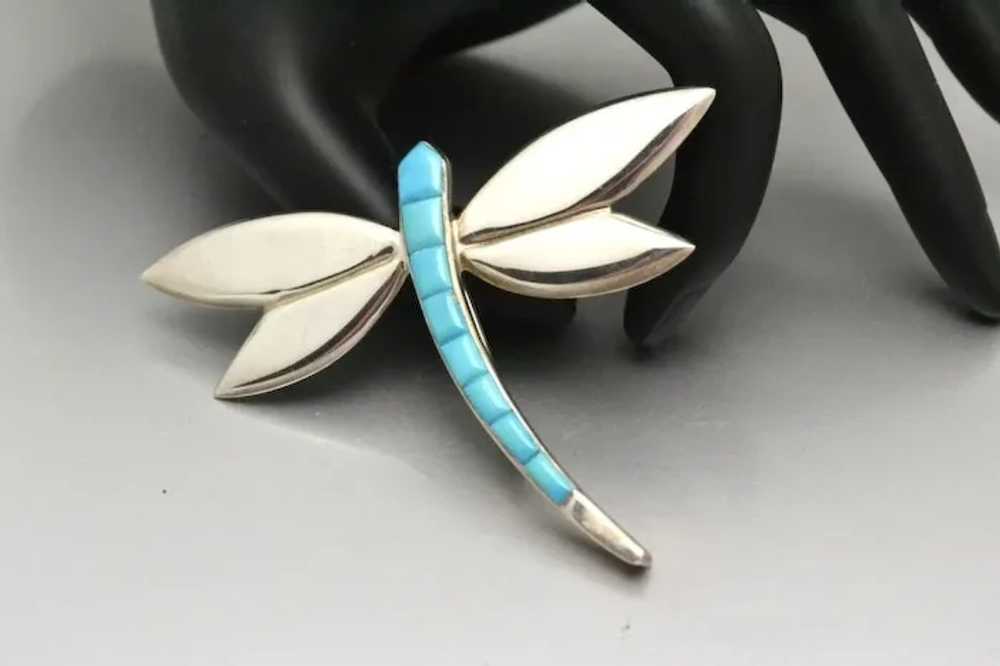 Vintage Sterling Silver and Turquoise Dragonfly B… - image 8