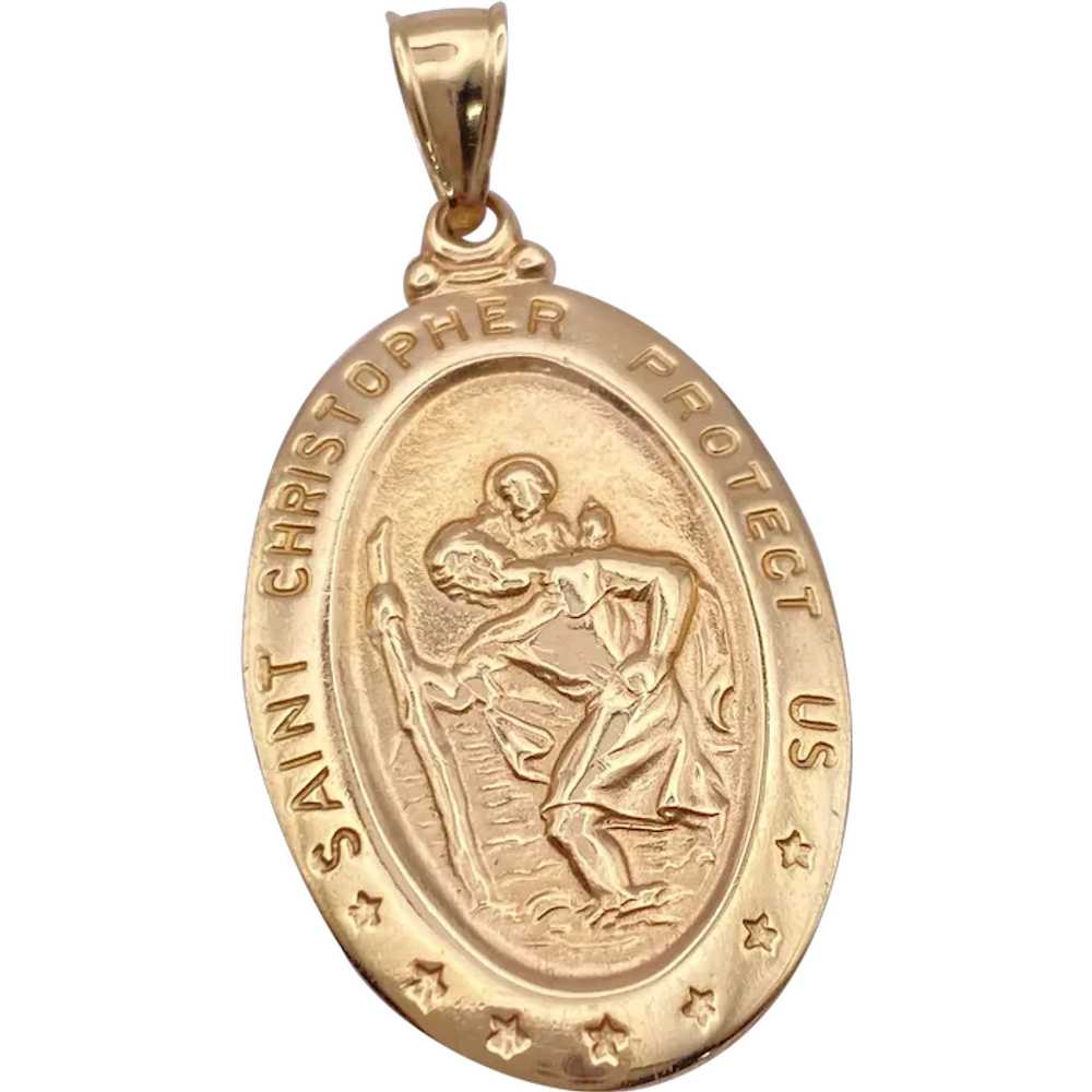 Big St. Christopher Protection Medal Pendant 14K … - image 1