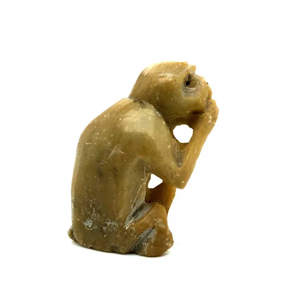 Vintage Carved Mutton Fat Nephrite Jade Monkey To… - image 5