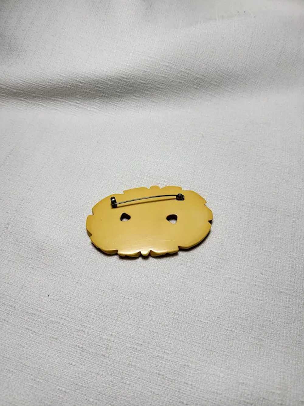Carved Butterscotch Bakelite Floral Pin - image 2