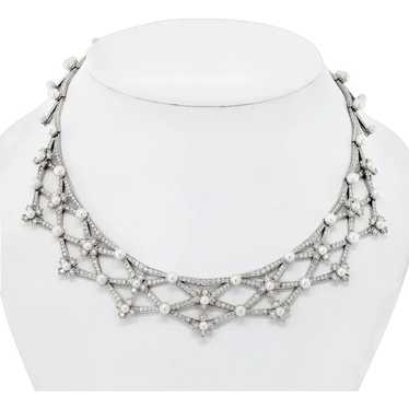 Tiffany & Co. Platinum Diamond And Pearl Collar B… - image 1