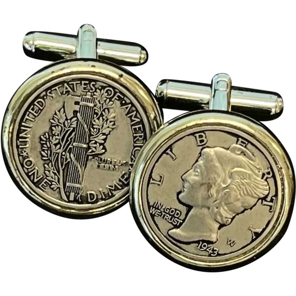 Vintage Ca1950's Cufflinks US 1943 Mercury Dimes - image 1