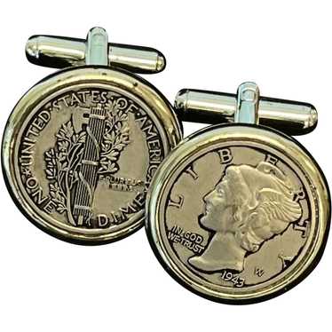 Vintage Ca1950's Cufflinks US 1943 Mercury Dimes - image 1