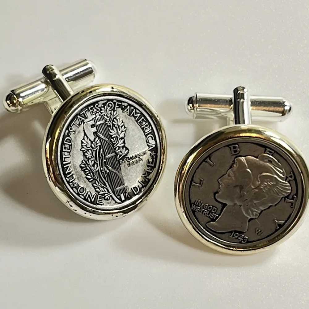 Vintage Ca1950's Cufflinks US 1943 Mercury Dimes - image 4