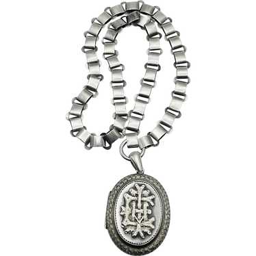 Antique Sterling Silver Locket Book Chain Necklace - image 1