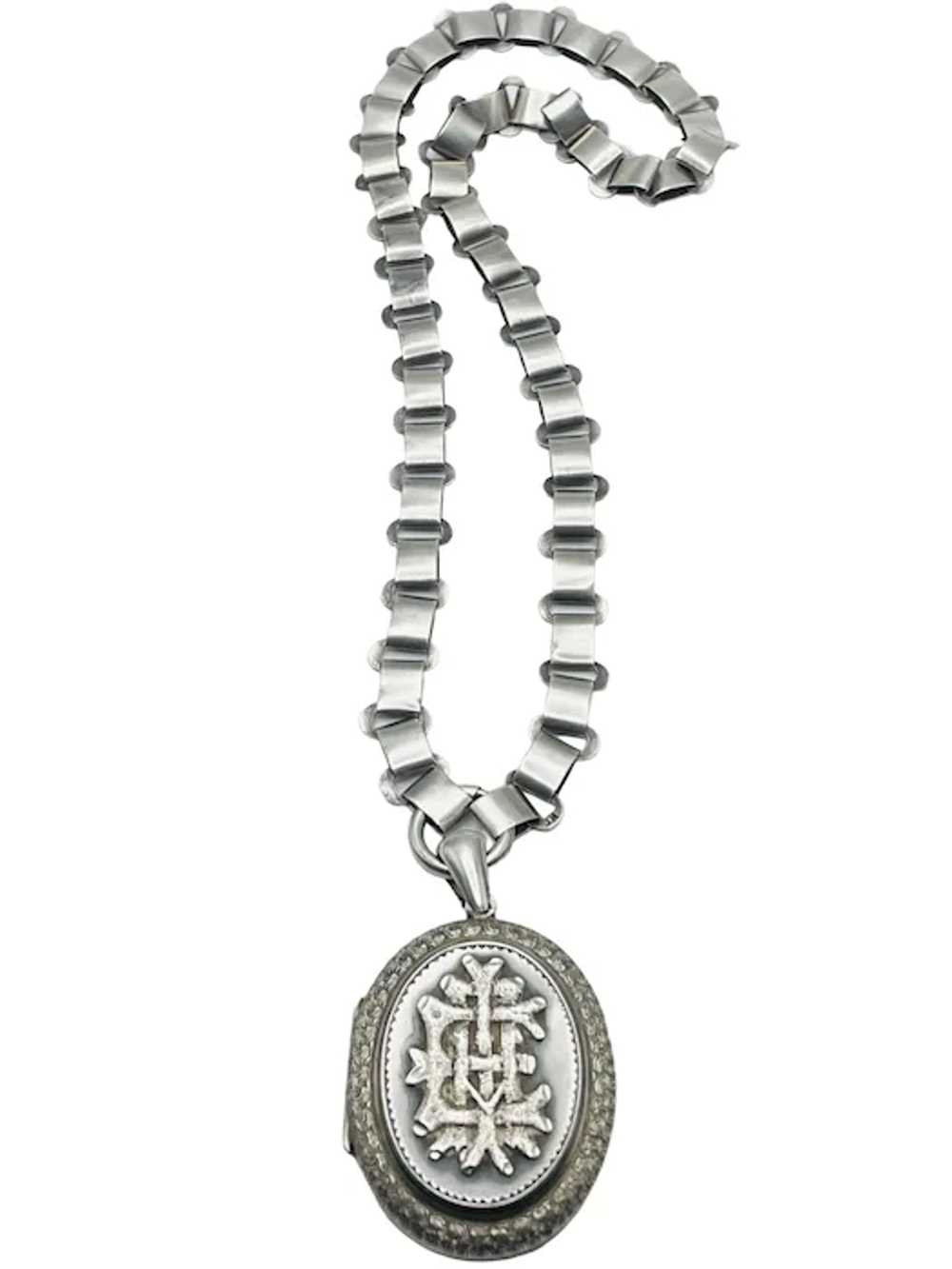 Antique Sterling Silver Locket Book Chain Necklace - image 2