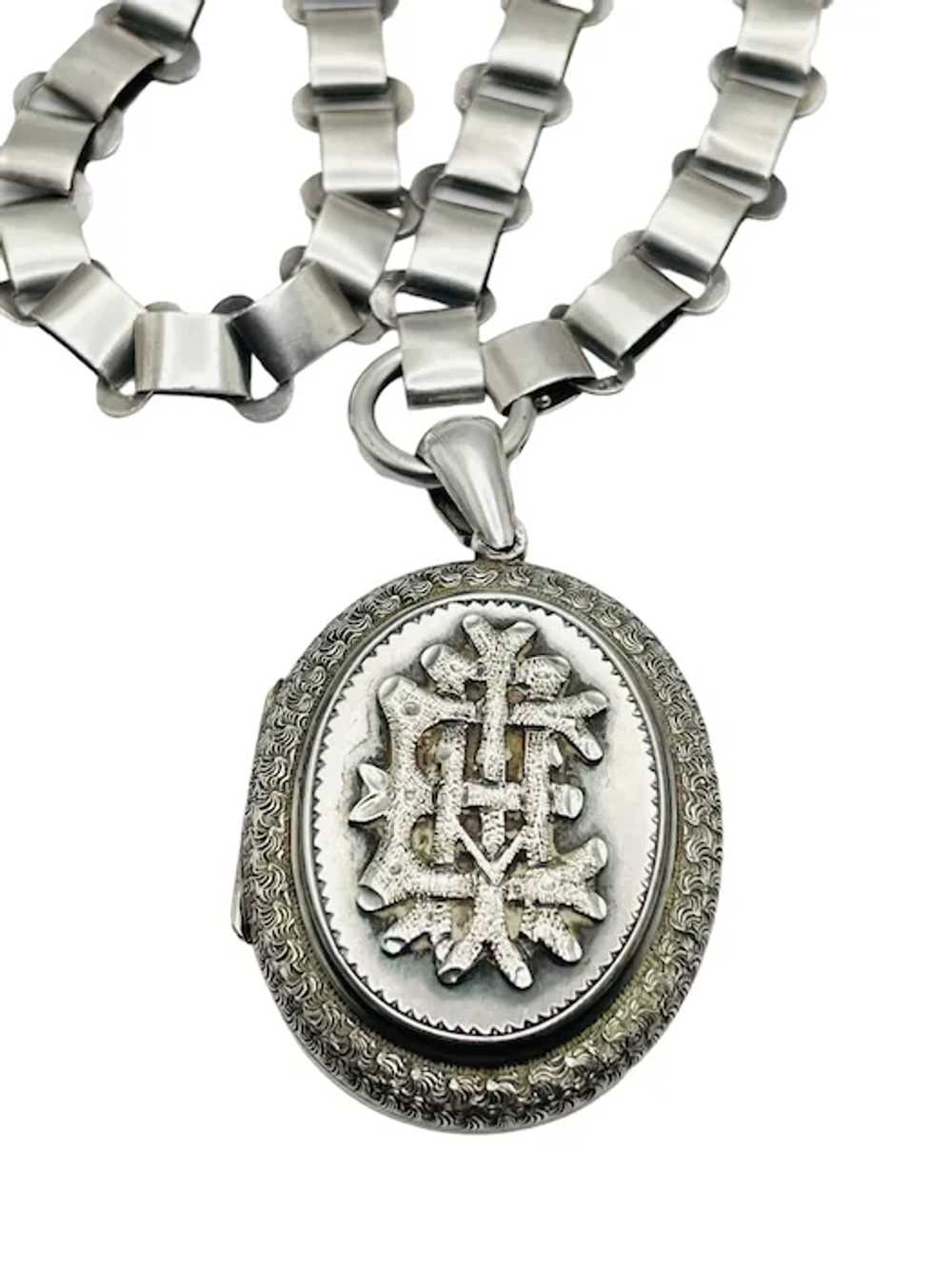 Antique Sterling Silver Locket Book Chain Necklace - image 3
