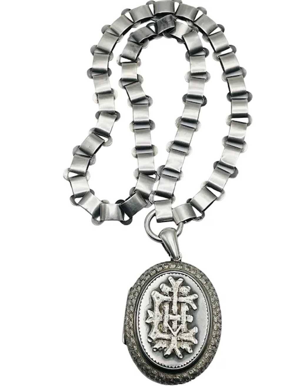 Antique Sterling Silver Locket Book Chain Necklace - image 4