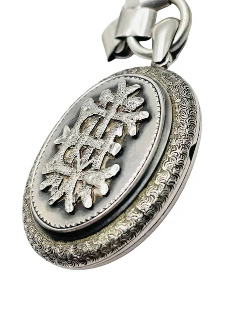 Antique Sterling Silver Locket Book Chain Necklace - image 5