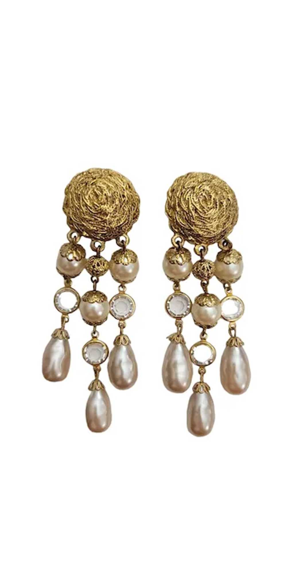 Carolee Vintage Gold Tone White Faux Pearl Dangle… - image 2