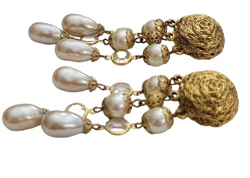 Carolee Vintage Gold Tone White Faux Pearl Dangle… - image 3