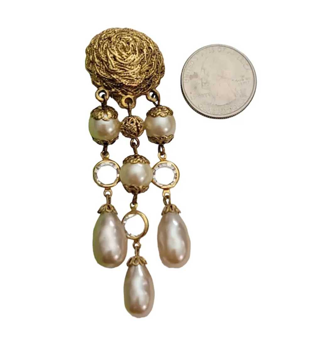 Carolee Vintage Gold Tone White Faux Pearl Dangle… - image 4