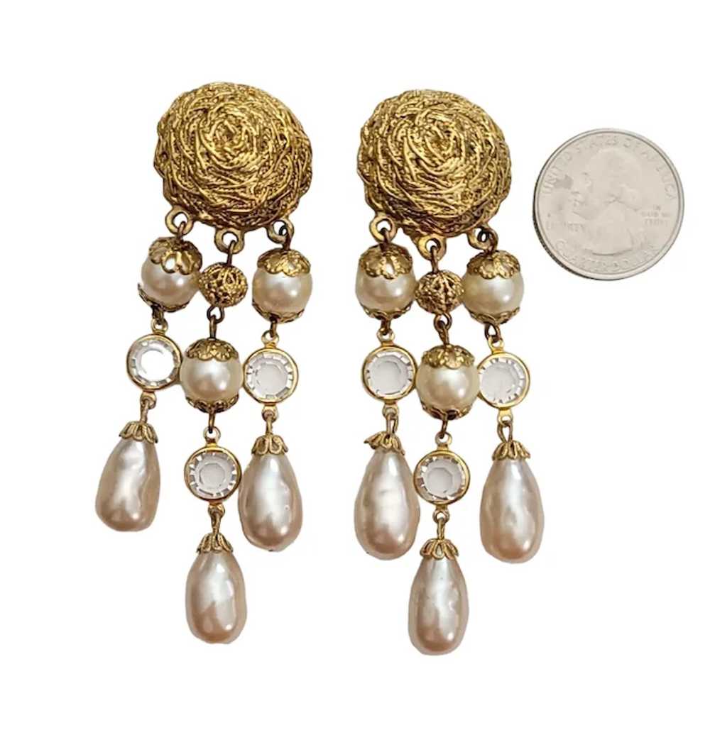 Carolee Vintage Gold Tone White Faux Pearl Dangle… - image 5