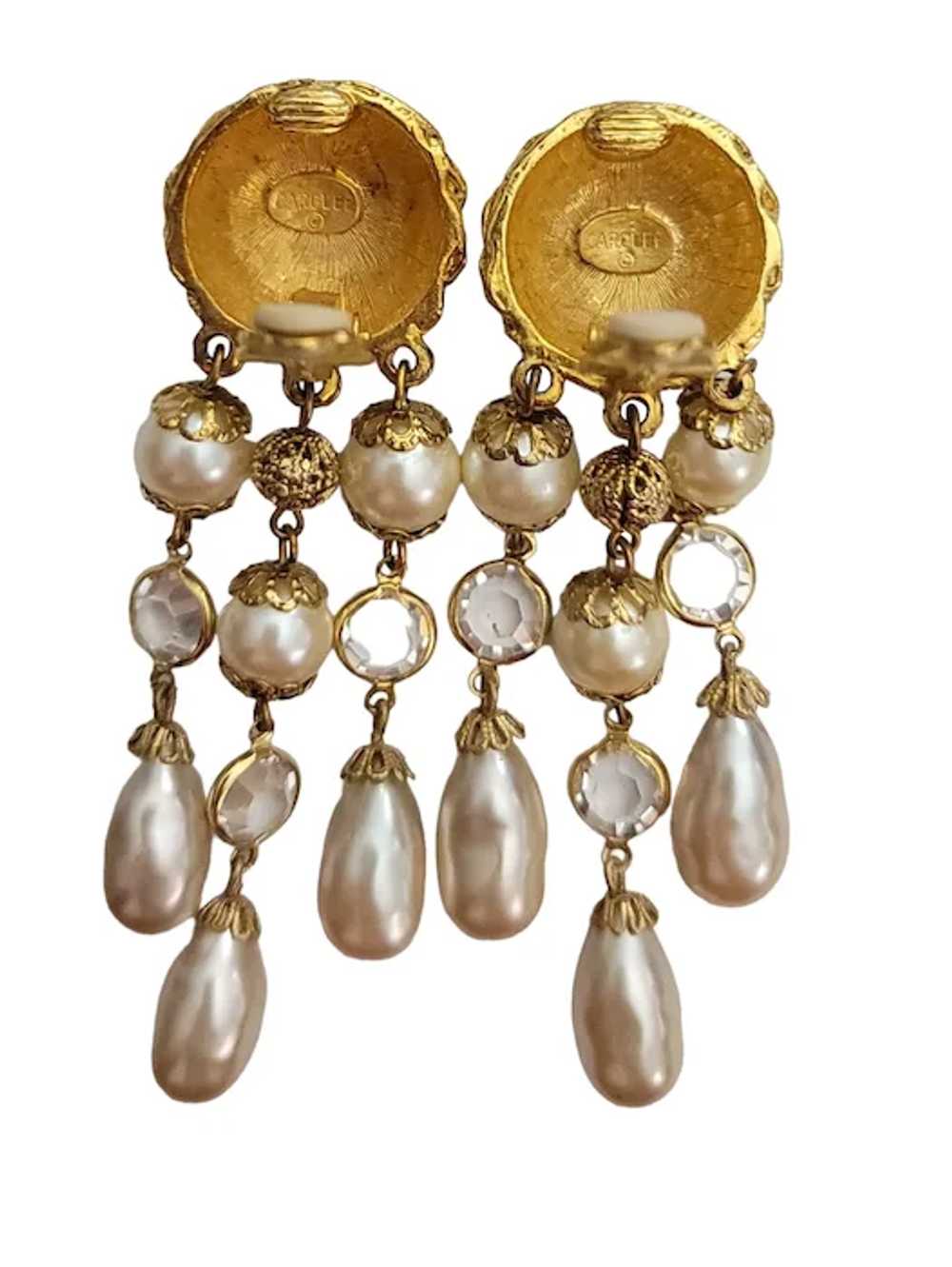 Carolee Vintage Gold Tone White Faux Pearl Dangle… - image 6