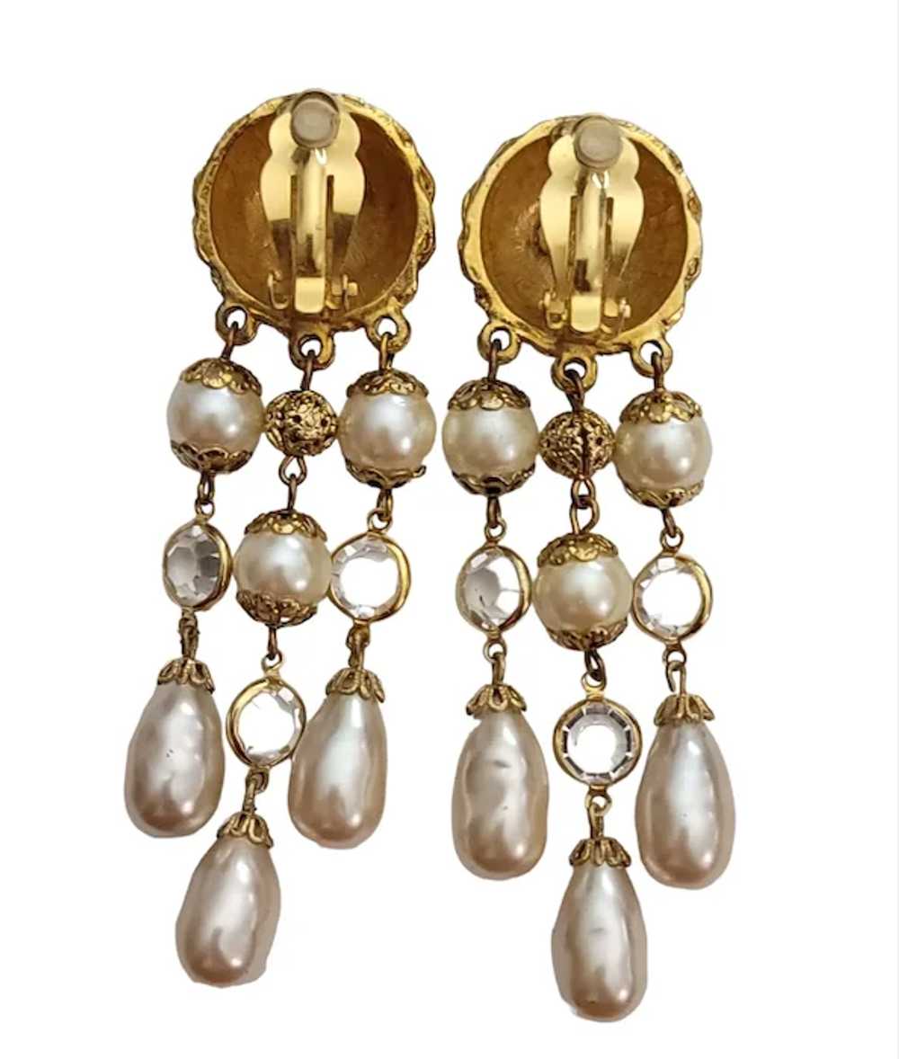 Carolee Vintage Gold Tone White Faux Pearl Dangle… - image 7