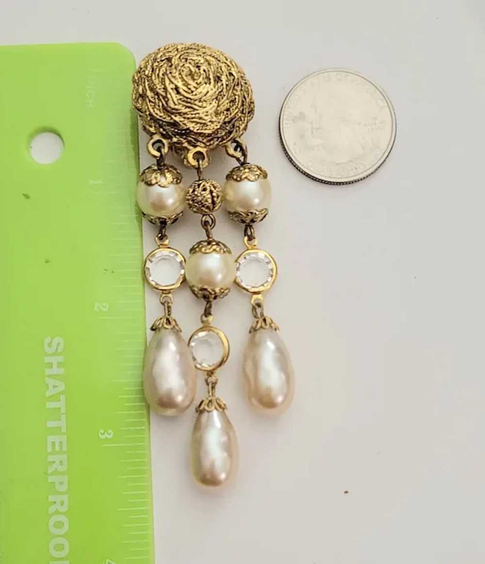 Carolee Vintage Gold Tone White Faux Pearl Dangle… - image 8