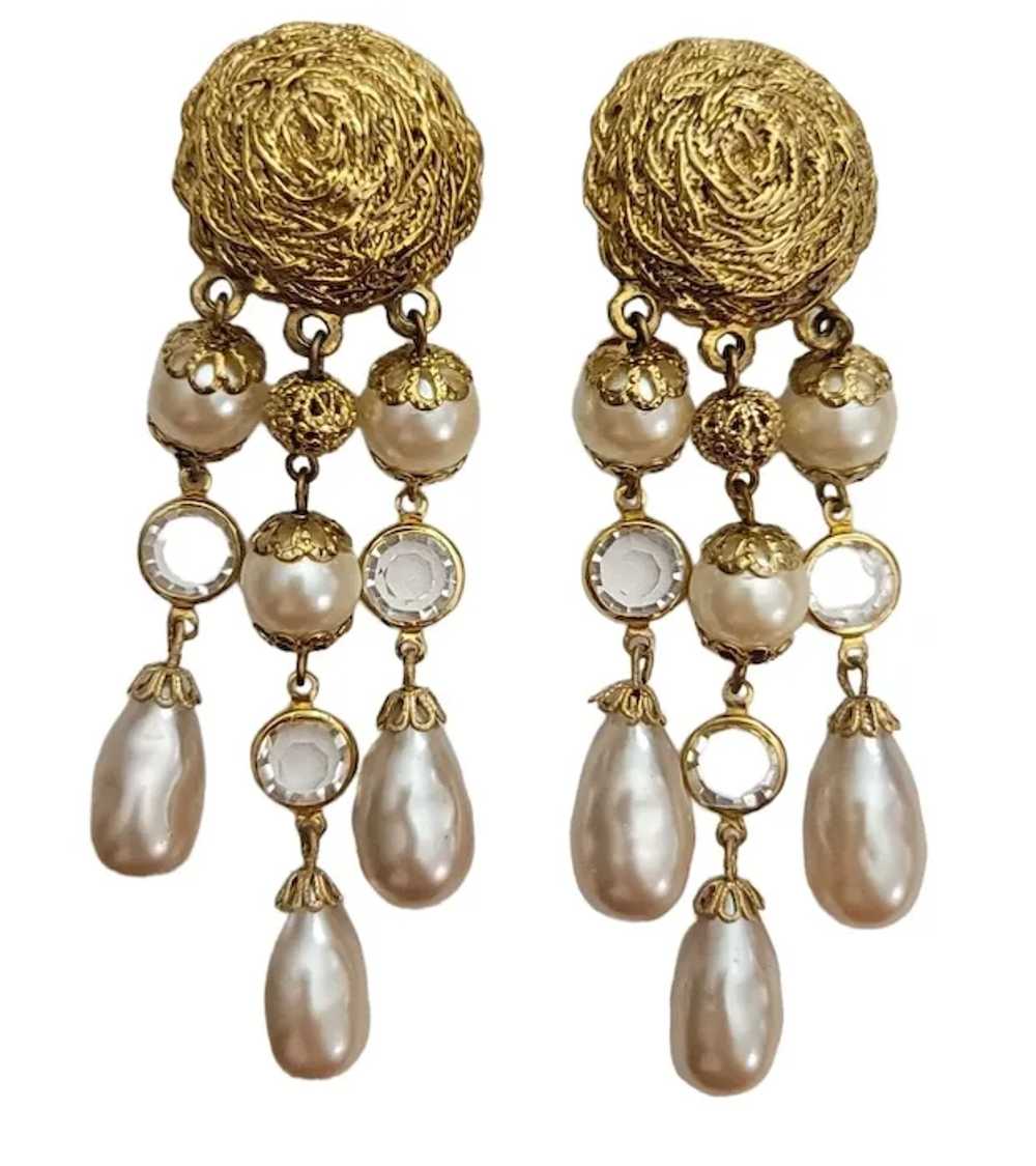 Carolee Vintage Gold Tone White Faux Pearl Dangle… - image 9