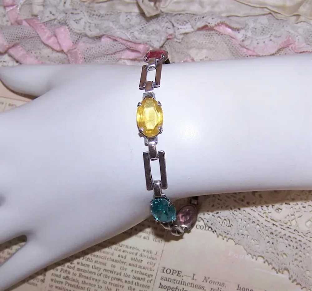 Sterling Silver Colored Glass Paste Link Bracelet - image 4