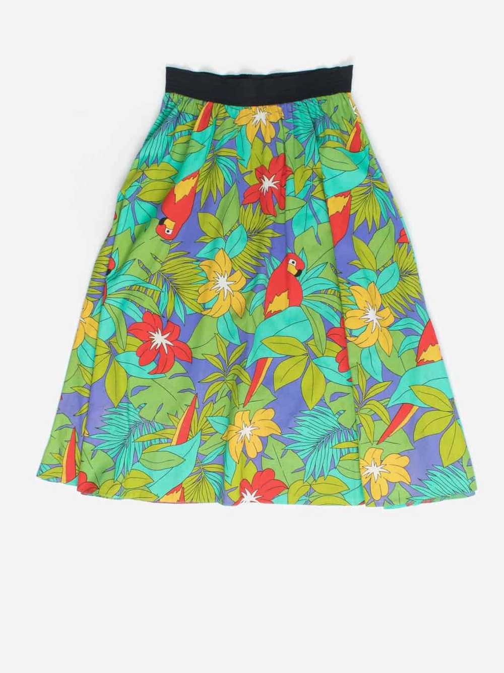 80s vintage parrot a-line skirt with bold print a… - image 1