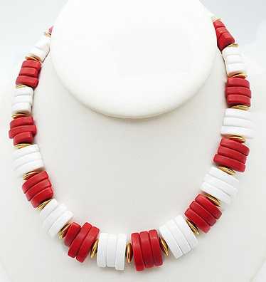 Red and White Bead Trios Necklace