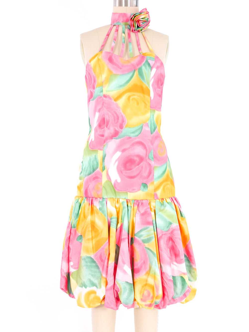 Cage Neck Floral Cocktail Dress - image 1