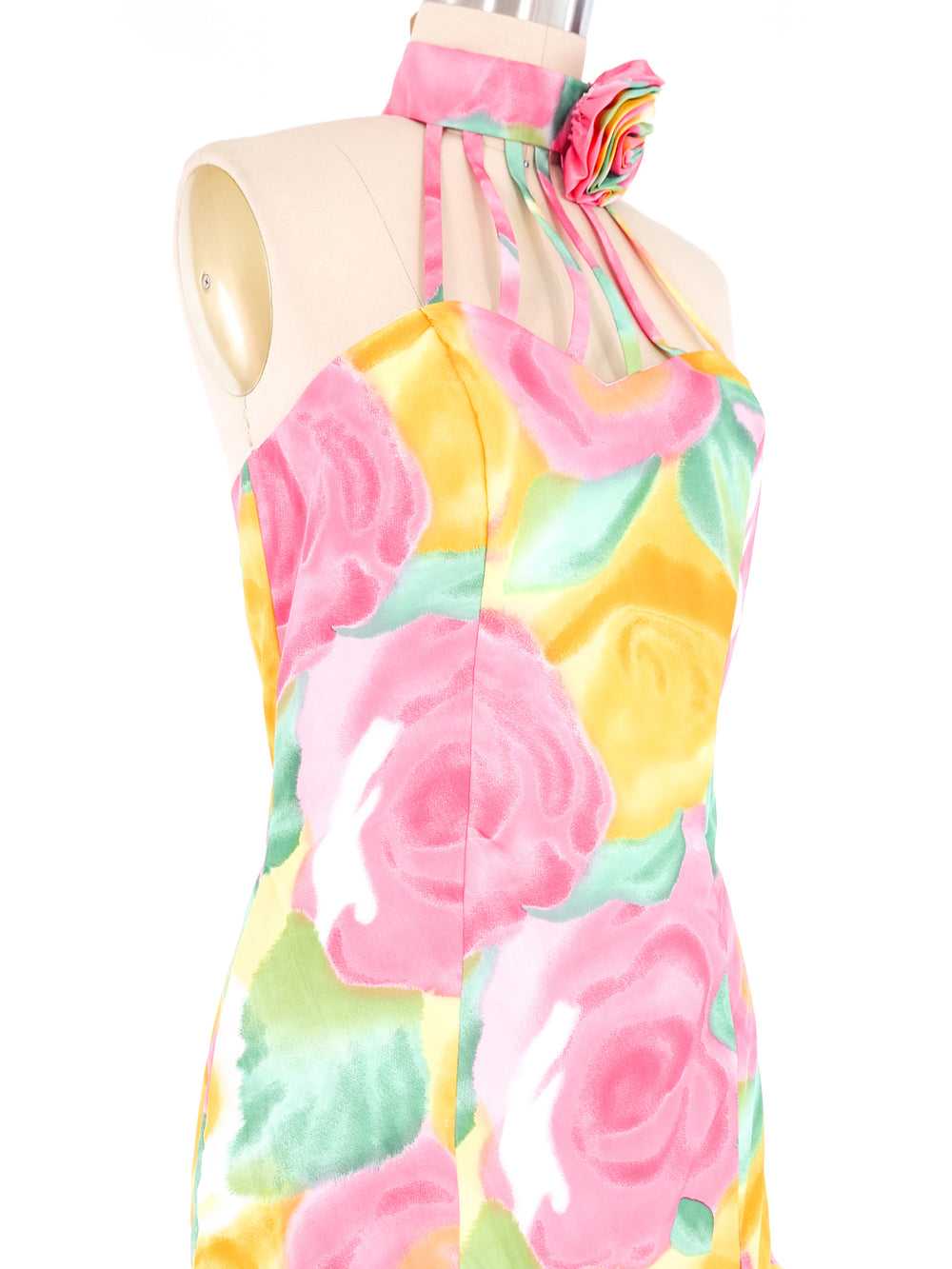 Cage Neck Floral Cocktail Dress - image 2