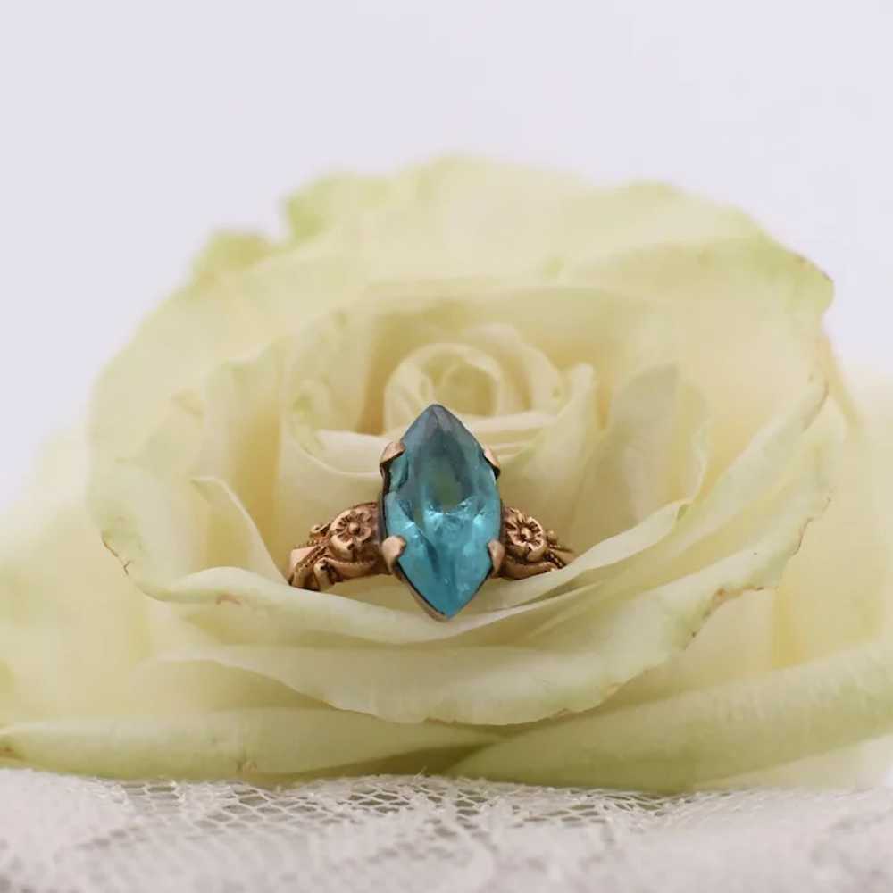 Victorian 10K Gold Marquise Cut Ocean Blue Stone … - image 10
