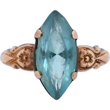 Victorian 10K Gold Marquise Cut Ocean Blue Stone … - image 1