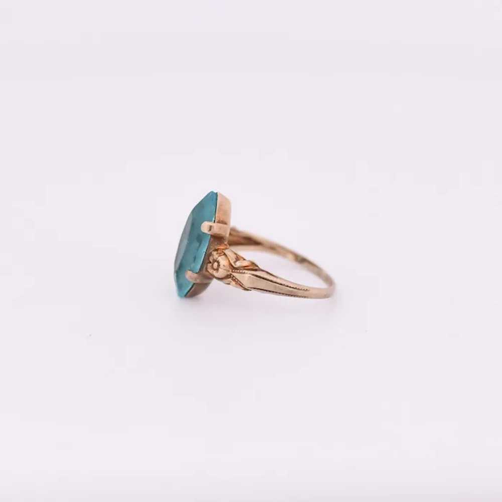 Victorian 10K Gold Marquise Cut Ocean Blue Stone … - image 3
