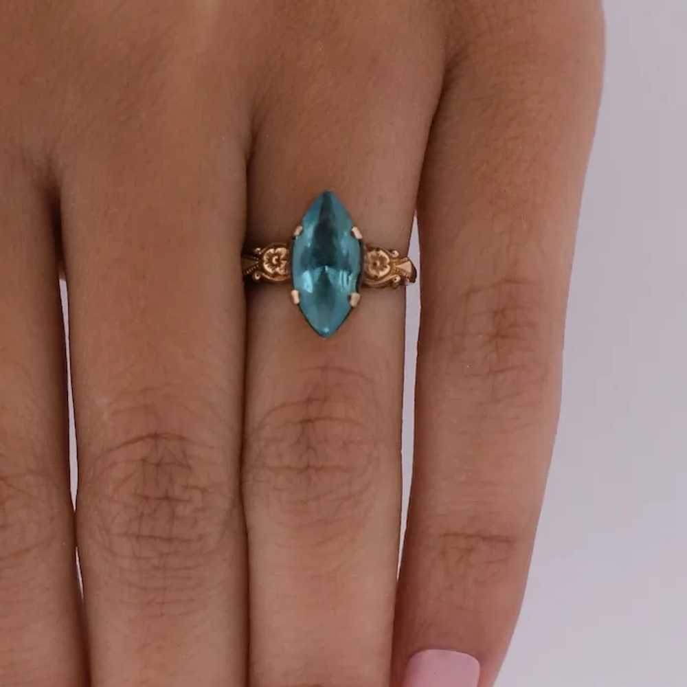 Victorian 10K Gold Marquise Cut Ocean Blue Stone … - image 5