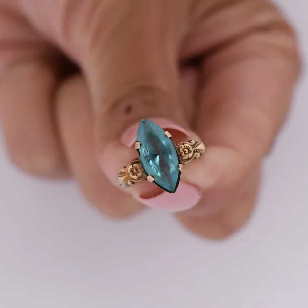 Victorian 10K Gold Marquise Cut Ocean Blue Stone … - image 7