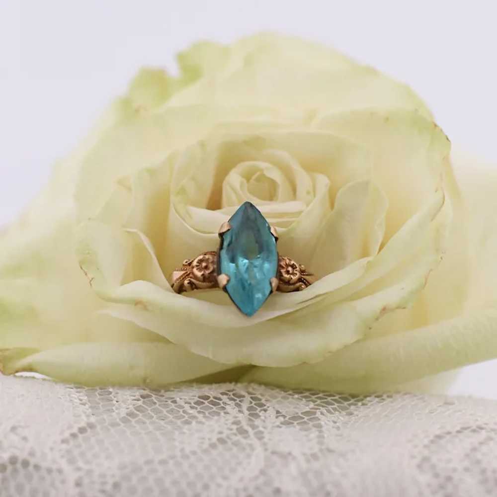 Victorian 10K Gold Marquise Cut Ocean Blue Stone … - image 9