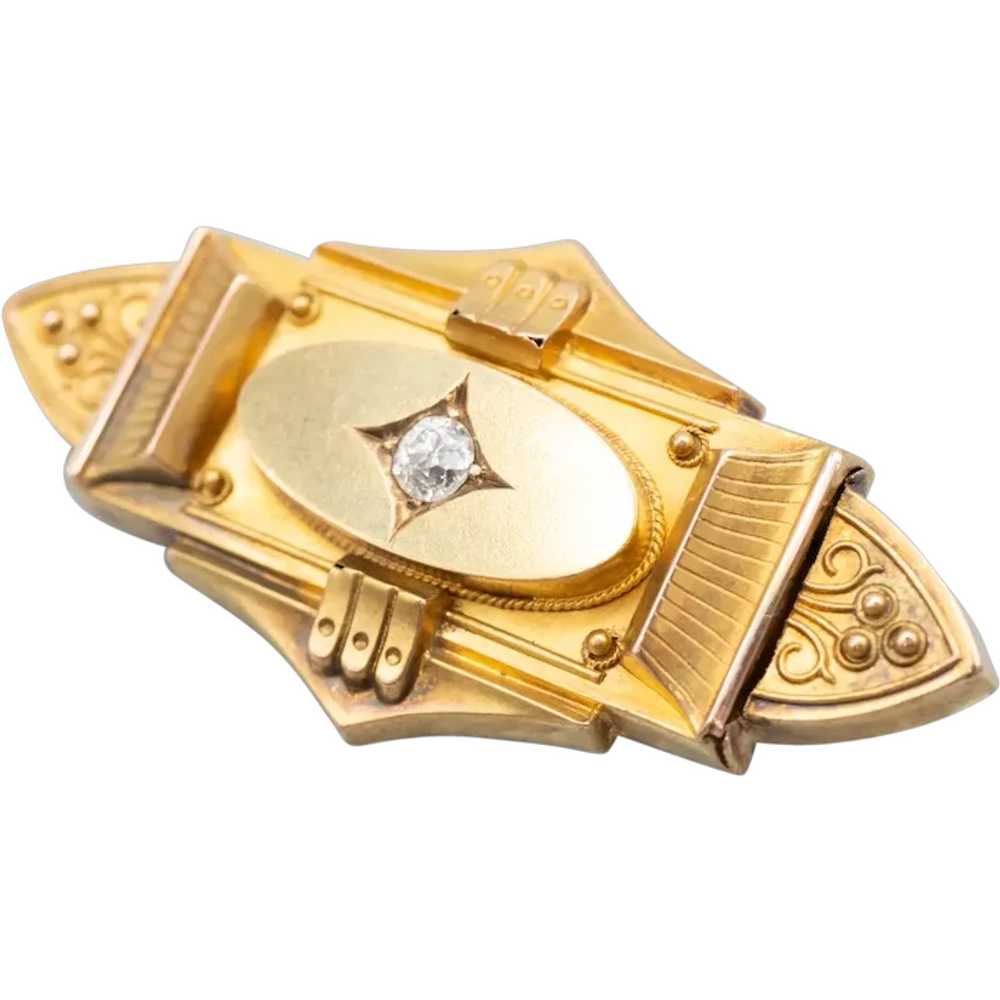 Old Mine Cut Diamond Victorian Mourning Brooch - image 1